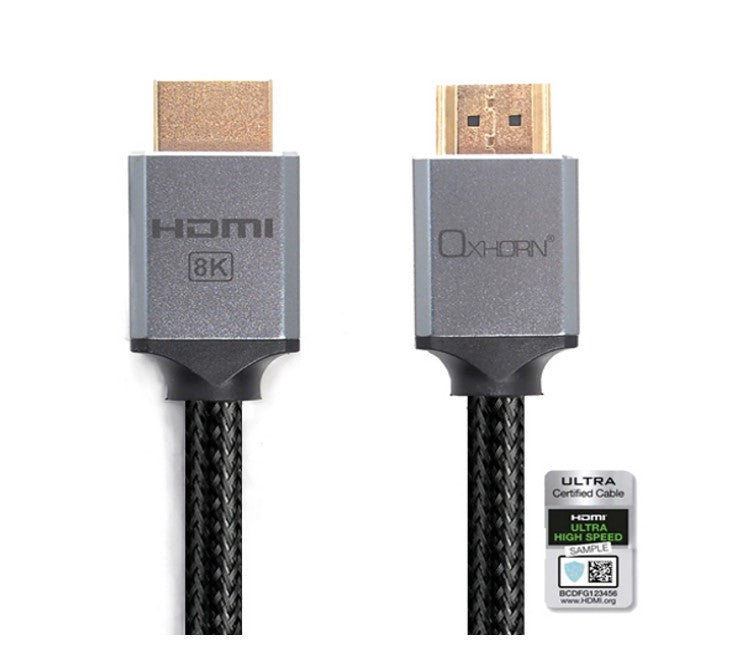 Oxhorn HDMI2.1a 8K@60Hz 3D Ultra Certified Ethernet Aluminum Header Cable 3m Male to Male Oxhorn HDMI2.1a 8K@60Hz 3D Ultra Certified Ethernet Aluminum Header Cable 3m Male to Male